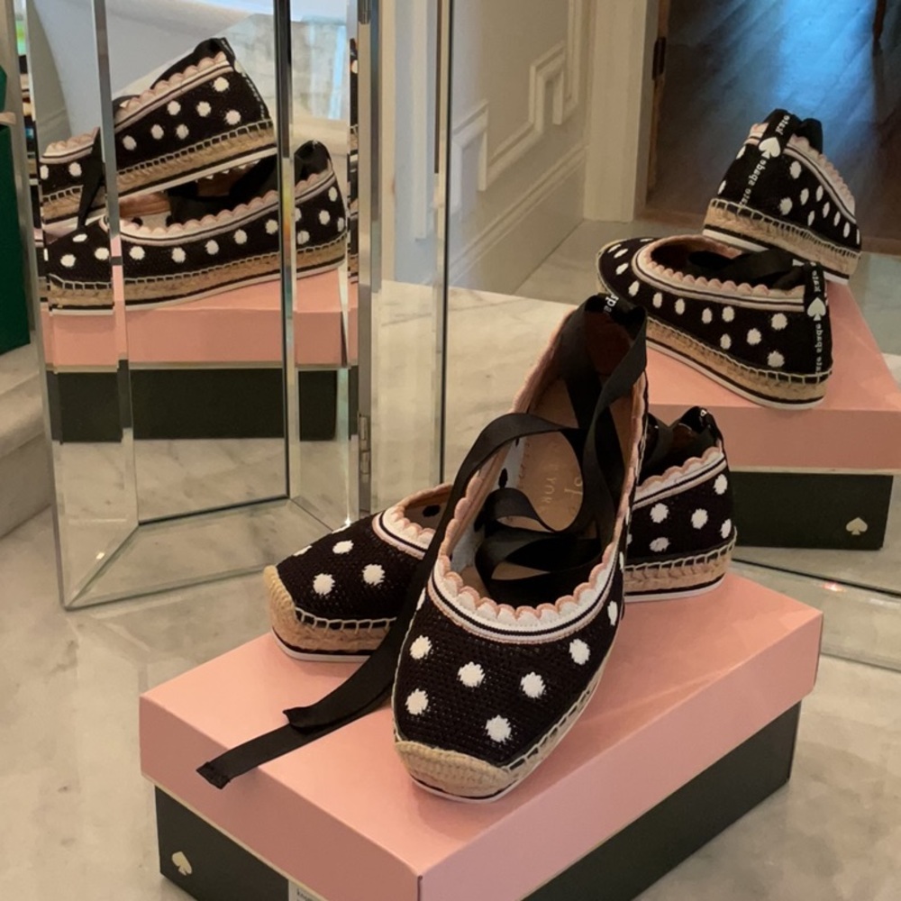 Kate Spade Black and White Espadrilles with Polka Dots